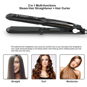 2 in 1 Steam Hair Straightener Professional Hair Iron Adjustable Temperature Fast Heating Hair Straightening Hair Curling Iron