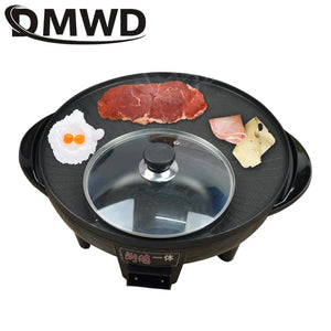 110V Multifunctional Electric BBQ Grill Non Stick Plate Barbecue Pan Hot Pot Dinner Party Skillet Barbecue Iron Fondue Roaster