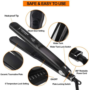 2 in 1 Steam Hair Straightener Professional Hair Iron Adjustable Temperature Fast Heating Hair Straightening Hair Curling Iron