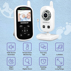 Video Baby Monitor with Camera and Audio, Auto Night Vision,Two-Way Talk, Temperature Monitor, VOX Mode, Lullabies, 960ft Range