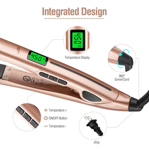 2 In 1 Hair Straightener and Curler Ceramic Flat Iron Hair Crimper LCD Hair Straightening Curling Iron Corrugation Hair Waver