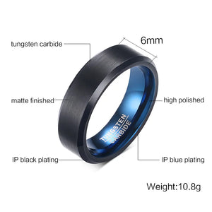 Vnox 6mm 8mm Black BlueTungsten Wedding Bands Rings for Men, Matte Brushed Finish Center,US Size 4 to 12