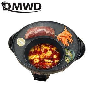 110V Multifunctional Electric BBQ Grill Non Stick Plate Barbecue Pan Hot Pot Dinner Party Skillet Barbecue Iron Fondue Roaster