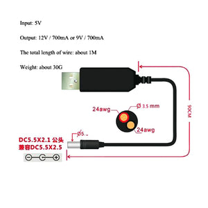 USB Power Boost Line DC 5V to DC 9V / 12V Step UP Module USB Converter Adapter Cable 2.1X5.5MM Plug - Stereotech