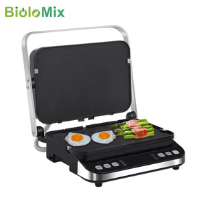 BioloMix 2000W Electric Contact Grill Digital Griddle and Panini Press, Optional Waffle Maker Plates, Opens 180 Degree Barbecue - Stereotech