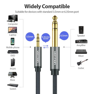 Vention 6.5 to 3.5 Jack Aux Cable Adapter for Speaker Guitar Amplifier TRS Audio Cable Jack 3.5mm to 6.5mm Audio Cable Auxiliar