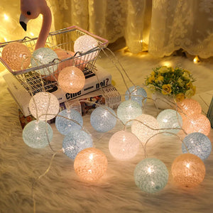 2.2M LED Cotton Ball Garland Lights String Christmas Lights Outdoor Holiday Wedding Party Baby Bed Fairy Lights Decorations