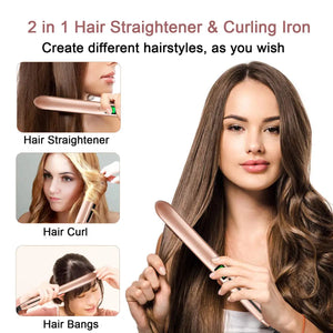 2 In 1 Hair Straightener and Curler Ceramic Flat Iron Hair Crimper LCD Hair Straightening Curling Iron Corrugation Hair Waver