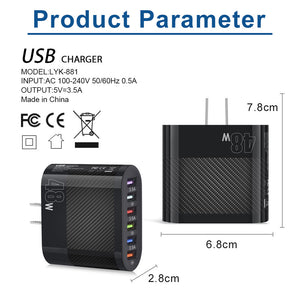 USB Wall Charger 48W 6-Port Fast Charger - Stereotech