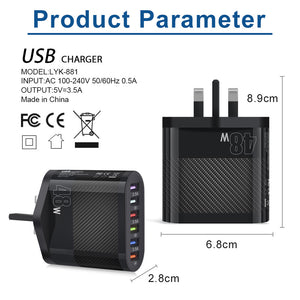 USB Wall Charger 48W 6-Port Fast Charger - Stereotech