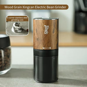 New Upgrade Portable Electric Coffee Grinder 420 Stainless Steel Grinding Core Wood Grain Coffee Bean Grinder Machine USB Charge