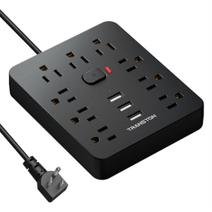 US Power Strip Surge Protector with 9 Outlet 3 USB Ports Fireproof Desktop Charging Station with Flat Plug Wall Mount Exte