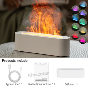 KINSCOTER Essential Oil Aroma Diffuser Flame Air Humidifier Ultrasonic Cool Mist Difusor with  RGB Realistic Fire Night Light