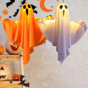 Halloween Fabric Hanging Spooky Ghost Ornaments LED Ghost With Flexibly Adjusted Poses Halloween Ghost Decor For Lawn Yard