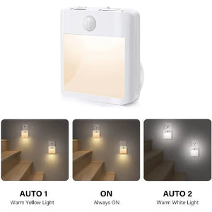 Motion Sensor Night Lights with US EU UK AU Plug Dimmable LED Warm White Ambient Light 2 in 1 Bedroom Living Room Toilet Stairs