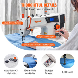 VEVOR Industrial Sewing Machine 550W Servo Motor and Table Stand 5000s.p.m Heavy-duty Lockstitch Sewing Machine Control Panel