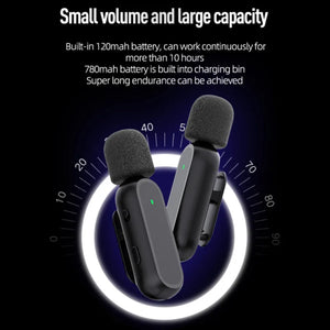 Wireless Lavalier Microphone With Charging Pin Recording Mini Mic for iPhone Android Live Broadcast Phone Lapel multimedia Micro - Stereotech