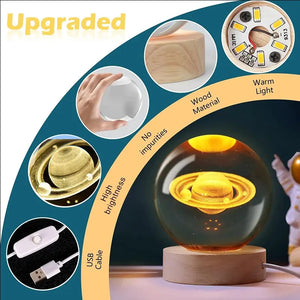 LED Crystal Ball Table Lamp USB Night Light 3D Moon Planet Galaxy Decor for Home Table Lamp Party Toys for Kids Adult Xmas Gifts