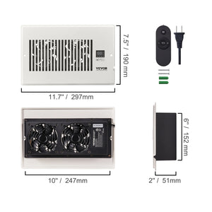 VEVOR Booster Fan 4x12in Duct Fan 100CFM 10 Adjustable Speeds
 with LCD Smart Controller for Wall and Floor