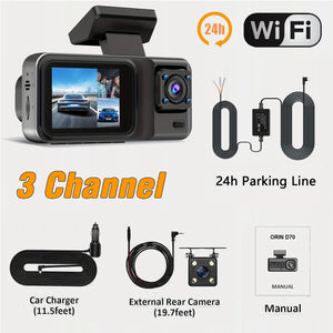 3 Channel Car DVR HD 1080P 3-Lens Inside Vehicle Dash CamThree Way Camera DVRs Recorder Video Registrator Dashcam Camcorder