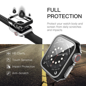 Tempered film+Diamond for Apple watch case 45mm 41mm 44mm 42mm 40mm 38mm Edge glass protective shell For iWatch 9 8 7 6 5 4 3 SE - Stereotech