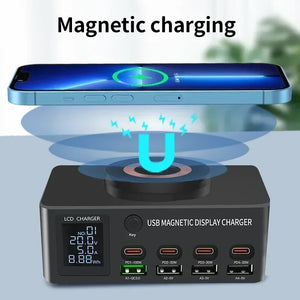 140W USB C GaN Charger PD 100W 65W Type C QC Fast Charge Wireless Charging Station Digital Display For All Phone Tablet Laptop