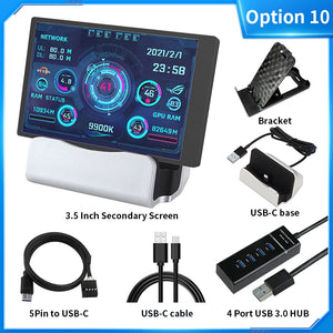 3.5 / 5 Inch IPS Type-C Secondary Screen Mini Computer USB Display CPU GPU RAM HDD Monitor with Holder Metal Case No Use AIDA64