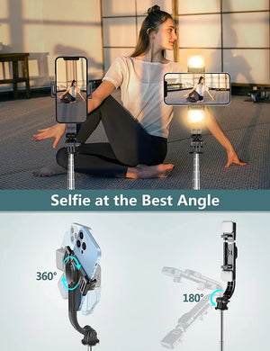 Upgraded Extended Foldable Wireless Bluetooth Selfie Stick Tripod with Remote Shutter Fill Light Aluminum Alloy Selfie Stick