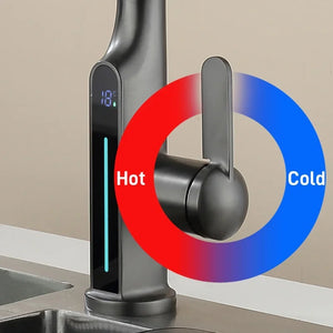 LED Intelligent Temperature Display Kitchen Faucet Hot and Cold Water Outlet Kitchen Sink Faucet Pull Type Sink Faucet Tap