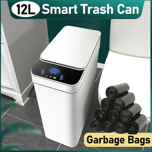 12L Smart Trash Can Automatic Touchless Garbage Can Kitchen Bedroom Trash Bin Toilet Smart Garbage Bucket Space-Saving Waterproo