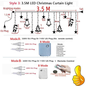 Christmas Decor String Garland Curtain Light LED For Wedding Home Christmas Tree Ornament 2024 Navidad Xmas Gift 2025 New Year