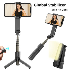 Handheld Gimbal Stabilizer Selfie Stick Tripod with Removable Fill Light Wireless Remote Portable Phone Stand Holder