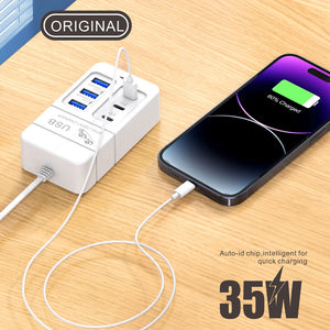 35W Type C USB Plug 6 Ports Power Strip Charger Station USB Splitter Fast Charger Phone Charging Plug For iPhone Xiaomi Samsung