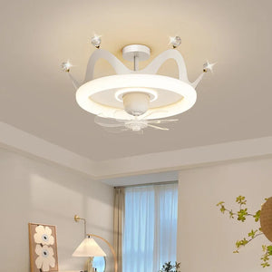 Full Spectrum Eye Protection Electric Fan Ceiling Light Bedroom Light Simple Children's Princess Room Girl's Room Crown Electric