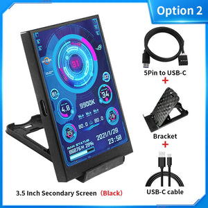 3.5 / 5 Inch IPS Type-C Secondary Screen Mini Computer USB Display CPU GPU RAM HDD Monitor with Holder Metal Case No Use AIDA64