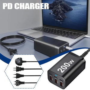 200w 6 Port Usb C Fast Gan Charger Multi-function Power Charging Adapter Pd R2s0