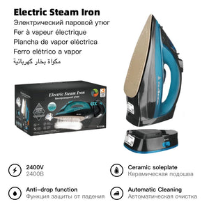 Wireless Steam Iron Handheld 5-speed Adjustable Ironing Machine Portable Ceramic Bottom Plate 2400W European Standard - Stereotech