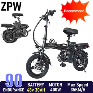 ZPW Ebike K100 400W 48V 30AH Electric bike Adult Fat Tire Folding Electric Bicycle City Commuter Electric Bike Urban Ebike