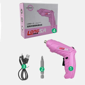 Full Pink Electric Screwdriver Alloy Steel Bit Battery Fast Charging DIY Handicrafts Repair Power Tools Set For Women Girls Gift