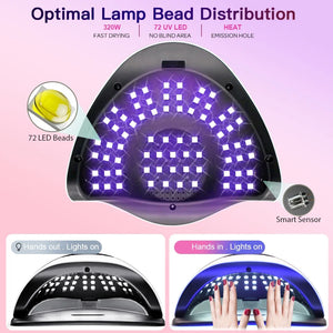 X19 MAX UV LED Nail Drying Lamp 320W Professional UV Nail Art Dryer Light for Gel Nails 72 Beads Fast Curing Gel Polish Lamp