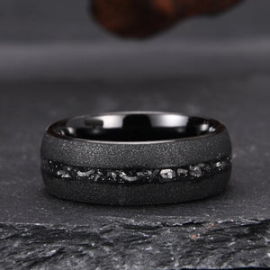 Black sandblasted meteorite 8mm tungsten carbide ring for men and women wedding engagement ring anniversary gift unisex