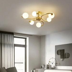 Luxury Golden Copper Ceiling Light Modern White Glass Ball LED Ceiling Lamps Living Dining Room Light Fixtures