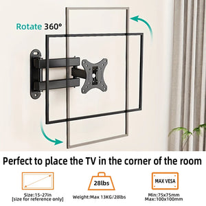 Full Motion TV Wall Mount Brackets Swivel Tilts Articulating Extension, Corner TV Mount for 13-27" TVs Monitors Max VESA 100x100