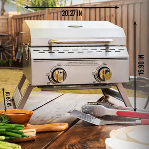 2 Burner Tabletop Propane Gas Grill in Stainless Steel Camping Furnace Barbecue Cookware Bbq Brazier Kitchen Dining Bar Home