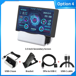 3.5 / 5 Inch IPS Type-C Secondary Screen Mini Computer USB Display CPU GPU RAM HDD Monitor with Holder Metal Case No Use AIDA64