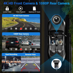 11.26'' inch Car DVR 4K Dash Cam Dual Lens Wireless Carplay & Android Auto Video Recorder Monitor GPS Navigation 5G Wifi FM AUX