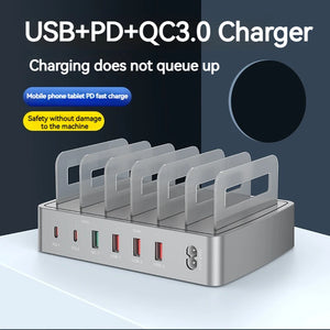 Universal 72W 6 Port Multi USB PD Charger Stand For IPhone 16 15 14 13 Carregador QC3.0 Fast Charger Station For Samsung Xiaomi