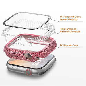 Diamond Full Protection Hard PC Cover Bumper for Iwatch 7 Accessories Tempered Glass Screen Protector for Apple Watch Series 8 7 - Stereotech