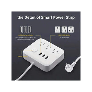 1PC power strip, power strip surge protector, 3 AC outlets 3 USB 1 power button, flat plug, desktop charging station with overlo