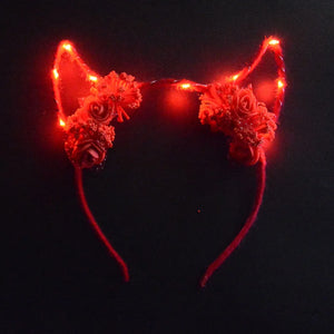 Flower LED Blinking Light Up Devil Headband Leopard Cat Ear Demon Horn Party  Birthday Costum navidad Wedding Festival